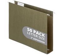 50 carpetas colgantes de capacidad extra, carpetas colgantes expandibles resistentes con expansión de 2 pulgadas, tamaño carta estándar, diseñadas para almacenar archivos voluminosos, paquete de 50