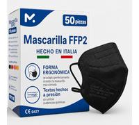 50 Mascarillas FFP2 Made in Italy Colores negro Homologadas Certificación CE sin Válvula de 4 Capas, Máscara Protectora de Polvo, Mascarilla con Filtros de Calidad BFE≥95, 50 Piezas