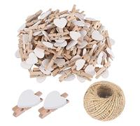 50 Mini Pinzas de Madera Blancas con corazón, Pinzas de Ropa pequeñas Multicolor con corazón, Clips de Fotos de corazón de 3 cm