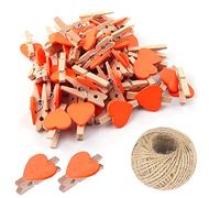 50 Mini Pinzas de Madera Naranja con corazón, Pinzas de Ropa pequeñas Multicolor con corazón, Clips de Fotos de corazón de 3 cm