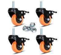 50 mm ruedas giratorias 2 Pulgada de alta resistencia ruedas con vástago roscado 3/8"-16x1" Seguridad Dual De bloqueo Industrial Ruedas juego de 4 de carga 270kg Rueda con Frenos Ruedas para Carrito