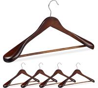 50 perchas para trajes en un set, con hombrera ancha, gancho giratorio de 360°, perchas con barra para pantalones, perchas de madera, color marrón