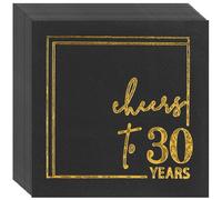 50 servilletas de 30 cumpleaños, 30 cumpleaños, servilletas de cóctel para mujer, color negro y dorado, servilletas de cóctel de 5 x 5 pulgadas, papel de tres capas para hombre, mujer, celebración