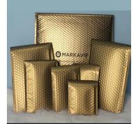 50 sobres acolchados de burbujas personalizados con bolsa de envío impresa para joyería, sobre postal para maquillaje, paquete de ropa, oro mate, 25 x 30 cm