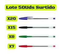50 Uds. Boligrafo Bic Original. Lote Surtido 20azul+15negro+8verde +7rojo