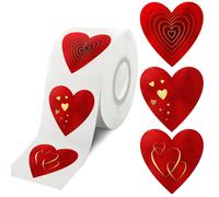 500 1.5" red hearts with special gold foil stickers | 3 different designs in one roll | Suitable for themed party decorations, envelope closures