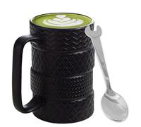 500 ml taza de neumático, taza de cerámica en forma de neumático con cuchara, taza 3D grande con asa, taza de cerámica para neumáticos de café, té, tazas de café para conductores, mecánicos, amantes