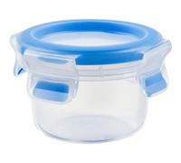 Emsa Clip & Close Conservador Hermético de Plástico Circular, higiénico, no retiene olores ni sabores, certificación "Baby care", Transparente y Azul, 0.15 L (9.2 x 9.2 x 5.9 cm)