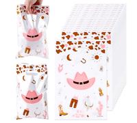 50uds Bolsas de Regalo de Vaquero, de Plástico Bolsas de Dulces con Asas Bolsas de Dulces Occidentales Fiesta de Cumpleaños Goodie Bag para Suministros de Fiesta Temática Occidental para Niños