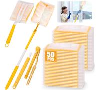 52 Kit Plumero Atrapapolvo para Swiffer con 2 Mangos | Recambios para Plumero de Polvo para Swiffer, 1 mango largo y 1 corto, adherencia electrostática para pelo mascota suciedad