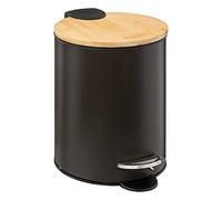 5Five - Basurero de baño - Negro - Color Moderno - Tapa de bambú - Cubo extraíble y asa Trasera