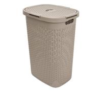 5five - Cesta de lavandería de ratán de 60 l, color beige y lino - Orificios de ventilación - Tapa - Asas ergonómicas para facilitar su transporte - Cesta de almacenamiento de plástico