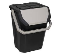 5five - Contenedor de reciclaje de plástico apilable negro de 37 l con doble tapa, sistema de apertura, asa de transporte y 4 pegatinas incluidas