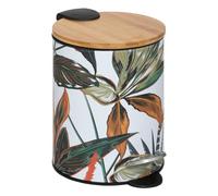 5five - Cubo de Basura con Pedal Palawan de 3 l - Diseño Tropical de Metal, Tapa de bambú, Cierre Suave - para baño e Inodoro