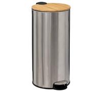 5Five - Cubo de basura de cocina de 30 litros - Acero inoxidable - Color moderno - Tapa de bambú - Cubo extraíble y asa trasera