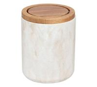 5five - Mini Papelera de sobremesa - Efecto mármol Beige, Tapa de Madera - 11,9 cm de diámetro x 15,8 cm de Alto - para baño, Cocina y Oficina.