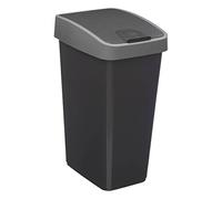 5five - Papelera con 2 aperturas manuales - Capacidad de 25 L - Plástico - Negro y gris - Asa cómoda - Ahorra espacio - Fácil de limpiar