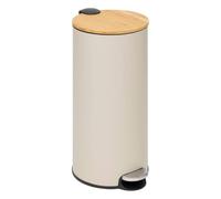 5five - Papelera con pedal de color beige - 30 L - Tapa de bambú, cubo extraíble - Para el hogar y el lavadero