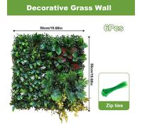 6/12/16 Piezas, Panel de Pared de Plantas Artificiales Verdes, Paneles de Pared Verdes Artificiales Colgantes de 50x50cm para Interiores y Exteriores, Decoración de Hierba Artificial Estilo Selva 16 P