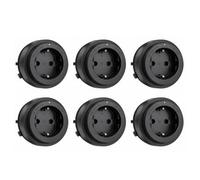 6 enchufes Schuko alemán 16 A negro para sistema binario eléctrico | Bisel exterior ON/OFF, frontal fijo, indicador LED blanco, bloqueo con botón de desbloqueo, para rieles GONEO, patentado