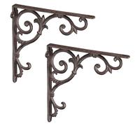 6 estanterías antiguas, soportes para estanterías de hierro fundido, adornos barrocos, esquinas para estanterías, estilo vintage, soportes para estanterías, color marrón