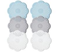 6 filtros de desagüe de silicona - 2 azules, 2 grises y 2 blancos, filtro de pelo para cocina, ducha, bañera y lavabo, colador reutilizable para ducha y bañera (5 - 15 cm de diámetro)