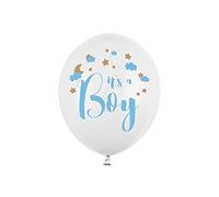 6 globos de látex "IT'S A BOY" Baby Shower blanco (30 cm)