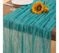 6 Pack Caminos de para mesa Gasas Beige, Corredores Boho Poliéster Arrugado 43x274 cm, para decoración Rústica para Bodas y Fiestas(Peacock blue)