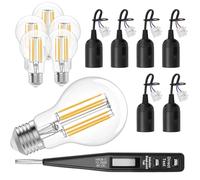 6 Pack E27 Lamp Holder with Cable + 6 Pack 6W Bombilla LED E27 + 1 VDE Voltage Tester, Casquillos Para Bombillas con Cable y Terminal Para Obras, Salones y Talleres