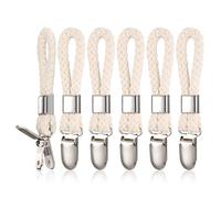 6 Pcs Clip de Toalla, Gancho de Toalla de Té Metálico con Algodón Tejido | Fuerte Gancho para Colgar Ropa y Toallas, Pinzas Trapos Cocina, Gancho de Clip de Toalla para Cocina y Baño (Beige)