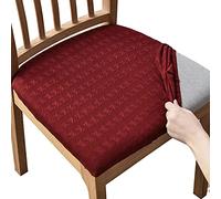 6 Pieces Stretch Chair Seat Covers for Dining Room, Jacquard Soft Dining Chair Seat Protector Cover Removable Chair Slipcovers for Dining Room Chair Hotel -Claret-Set of 6