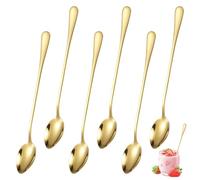 6 Piezas Cuchara Dorada de Mango Largo, 20 cm Cucharas de Latte Macchiato, Cuchara de Café de Acero Inoxidable, Apto para Lavavajillas, Cucharas de Té Helado, para Café, Cóctel, Batido, Frías (Oro)
