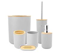 6 Piezas de Accesorios de Baño, Soporte para de, Cepillo de Dientes, Taza de Enjuague, Botella de Loción, Papelera, Cepillo de Baño, Juego Completo de Accesorios de (Grey)