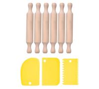 6 Piezas De Mini Rodillo De Madera Y 3 Piezas De Raspador, Rodillo De Masa, Raspador De Crema, Cuchillo Para Cortar Pasteles, Raspador Para Hornear.