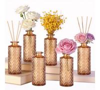 6 Piezas Jarrones Decorativos, Jarrones de Cristal en Colores Ambe, Set de Mini Jarrones para Flores de 13 x 5 x 5 cm, Jarrón Cristal para Centros de Mesa y Decoración de Boda