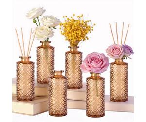 6 Piezas Jarrones Decorativos, Jarrones de Cristal en Colores Ambe, Set de Mini Jarrones para Flores de 13 x 5 x 5 cm, Jarrón Cristal para Centros de Mesa y Decoración de Boda