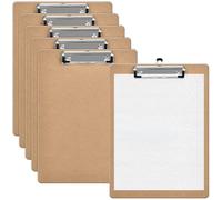 6 Piezas Portapapeles Rígido A4 con Pinza, Carpetas con Clip Perfil Bajo, Carpeta Colgar con Agujero Colgante Retráctil, Tablero Escritura Madera, Bloc Notas, Sujetapapeles para (Marrón)