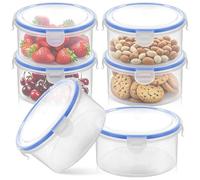 6 Piezas Recipientes Herméticos Alimentos 300ML con Tapa Antigoteo, Tapers Comida Hermetico Reutilizables, Envases Plástico Redondo Apilables, Cajas Almacenamiento Cocina para Frigorífico, Microondas
