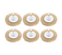 6 Piezas Rueda de Cepillo de Alambre para Taladro, 65mm, Cobre | Vástago Hexagonal de 6,35mm, Altura 25mm, Cambio Rápido, para Metal y Mantenimiento