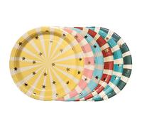 6 platos pequeños azules para fiesta, vajilla desechable para celebraciones con temática de circo, platos de pastel de lámina dorada, vajilla desechable para celebraciones