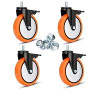 6 pulgada ruedas con vástago roscado juego de 4 de alta resistencia 2000Lbs 1/2"-13 x 1" ruedas para carros Dual De bloqueo Industrial Rueda Giratorio Rueda con Frenos Seguridad Suave Sin Ruido Rued