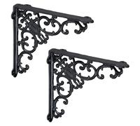 6 soportes de esquina antiguos para estanterías, fabricados en hierro fundido, con ornamentos barrocos, para estantes, estilo vintage, soporte para estantería, color