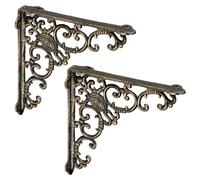 6 soportes de esquina antiguos para estanterías, fabricados en hierro fundido, con ornamentos barrocos, para estantes, estilo vintage, soportes para estanterías, color bronce