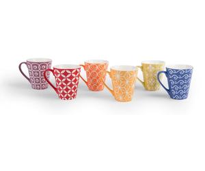 6 tazas de porcelana, colección "Brunch Time", 275 ml, de varios colores