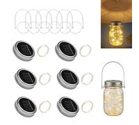 6 unidades 3 m 30 LED blanco cálido cristal solar tapa cadena de luces para vasos, lámparas solares, farolillos exteriores impermeables para tarros de Mason Jar colgantes, farolillos de luz, jardín