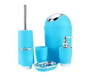 6 Unids/Set Accesorios de Baño Dispensador de de Jabón Contenedor de Residuos Soporte para Cepillo de Dientes Azul