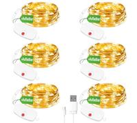 6 x Recargable Guirnalda luces,8 modos de iluminación con temporizador,30LED 3M/9.8Ft,Interfaz USB-C Desmontable，Para Exterior/Interior, Decoración Navideña, Bodas, Dormitorio, Fiesta (Blanca Cálida)