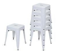 6 x Taburete de Metal hwc-a73, désign Industrial Metálico, apilable ~ Blanco