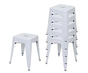 6 x Taburete de Metal hwc-a73, désign Industrial Metálico, apilable ~ Blanco