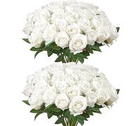 60 flores artificiales de rosa blanca, ramo realista para decoración navideña en el hogar